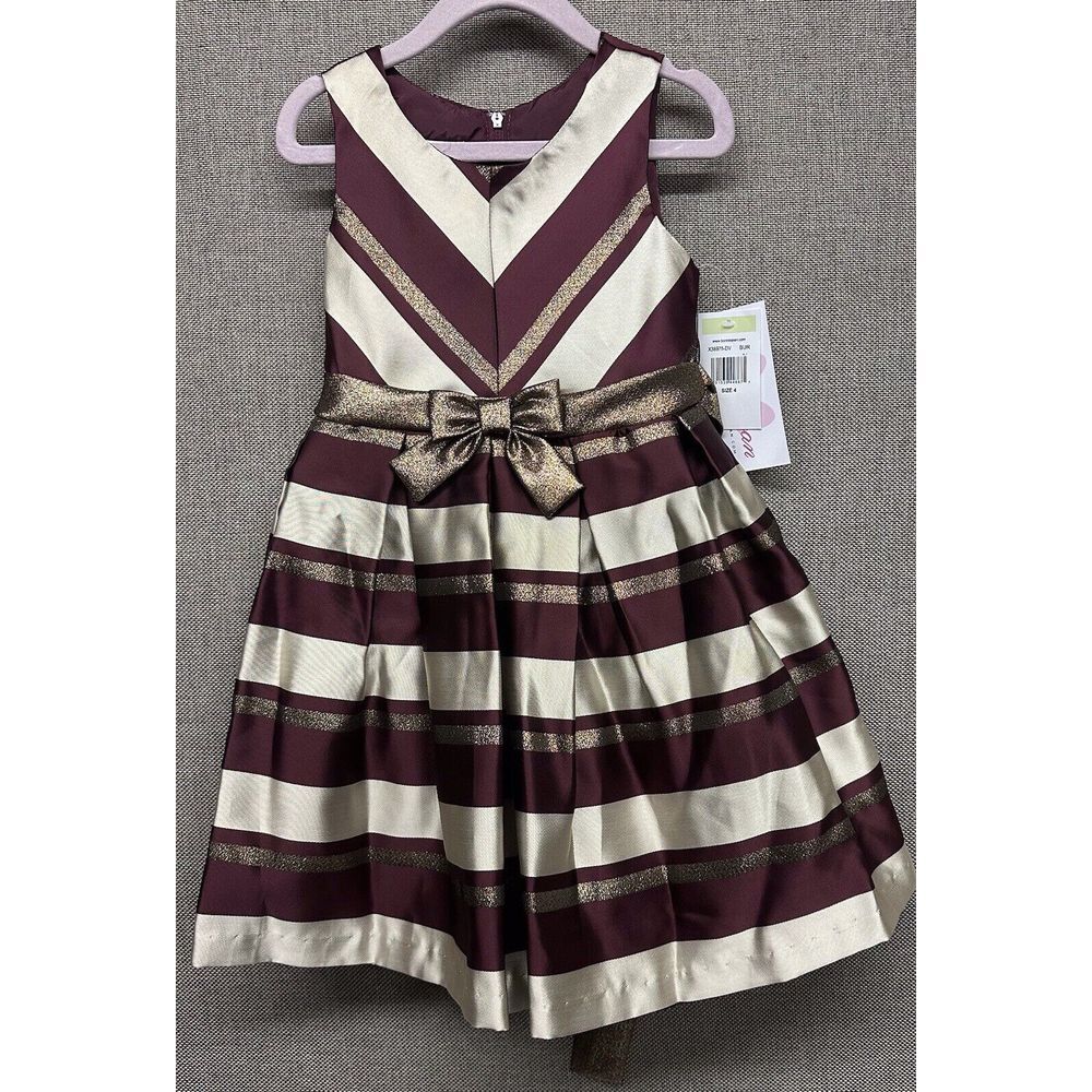NEW‎ BNWT Bonnie Jean Girls Burgundy Xmas Holiday Party Dress Size 4